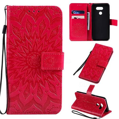 Embossing Sunflower Leather Wallet Case for LG K40S - Red