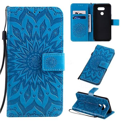 Embossing Sunflower Leather Wallet Case for LG K40S - Blue