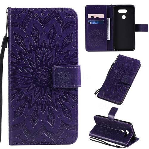 Embossing Sunflower Leather Wallet Case for LG K40S - Purple