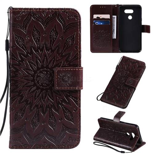 Embossing Sunflower Leather Wallet Case for LG K40S - Brown