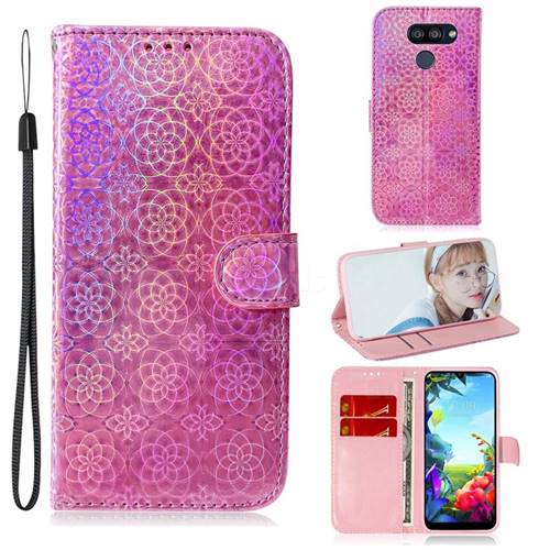 Laser Circle Shining Leather Wallet Phone Case for LG K40S - Pink