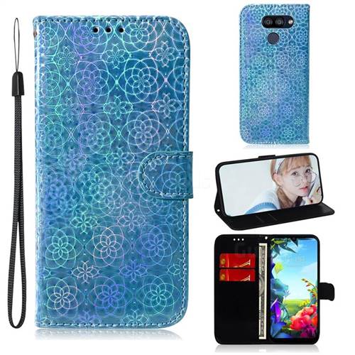Laser Circle Shining Leather Wallet Phone Case for LG K40S - Blue