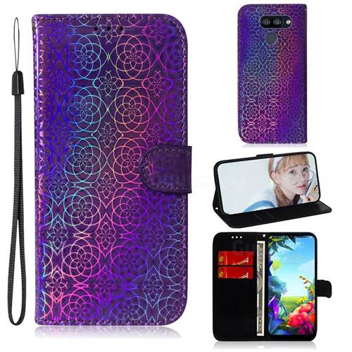 Laser Circle Shining Leather Wallet Phone Case for LG K40S - Purple