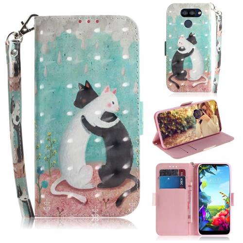 Black and White Cat 3D Painted Leather Wallet Phone Case for LG K40S