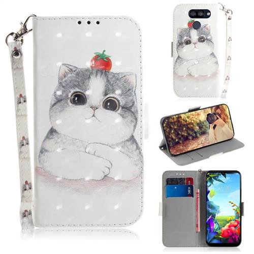 Cute Tomato Cat 3D Painted Leather Wallet Phone Case for LG K40S