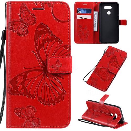 Embossing 3D Butterfly Leather Wallet Case for LG K40S - Red
