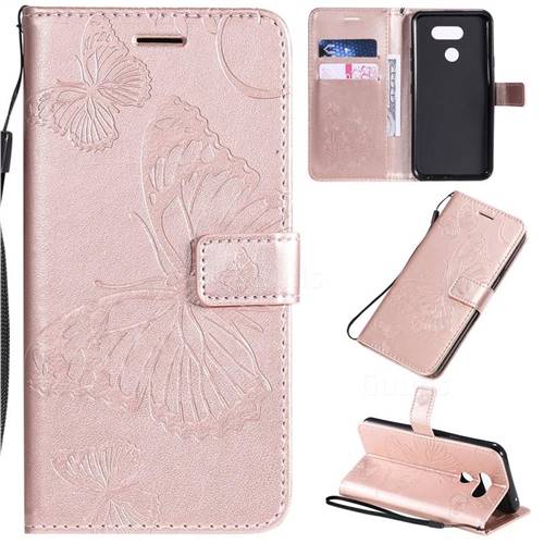 Embossing 3D Butterfly Leather Wallet Case for LG K40S - Rose Gold