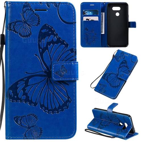 Embossing 3D Butterfly Leather Wallet Case for LG K40S - Blue