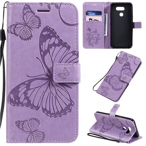 Embossing 3D Butterfly Leather Wallet Case for LG K40S - Purple