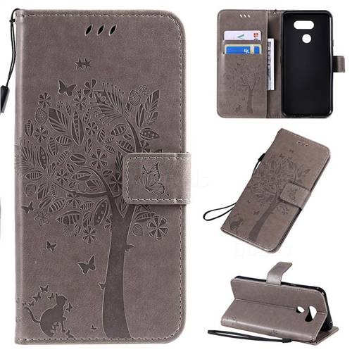 Embossing Butterfly Tree Leather Wallet Case for LG K40S - Grey