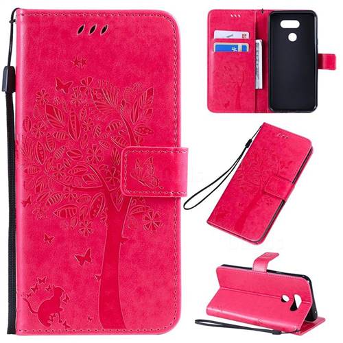 Embossing Butterfly Tree Leather Wallet Case for LG K40S - Rose