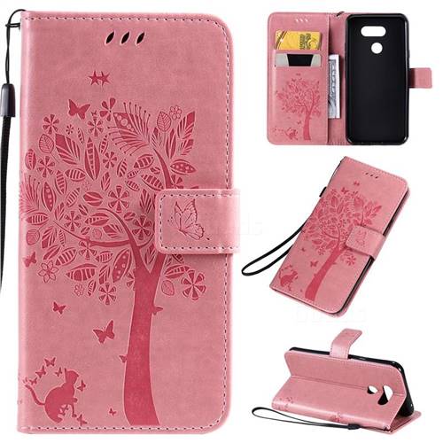 Embossing Butterfly Tree Leather Wallet Case for LG K40S - Pink