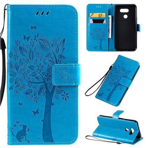 Embossing Butterfly Tree Leather Wallet Case for LG K40S - Blue