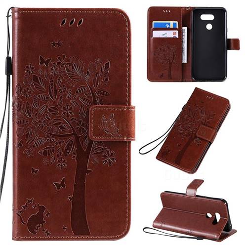 Embossing Butterfly Tree Leather Wallet Case for LG K40S - Coffee