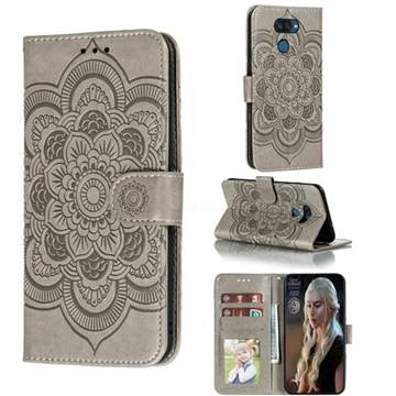 Intricate Embossing Datura Solar Leather Wallet Case for LG K40S - Gray