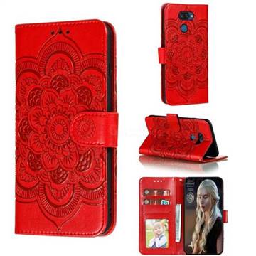 Intricate Embossing Datura Solar Leather Wallet Case for LG K40S - Red