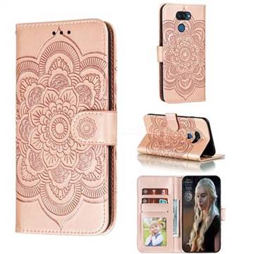 Intricate Embossing Datura Solar Leather Wallet Case for LG K40S - Rose Gold