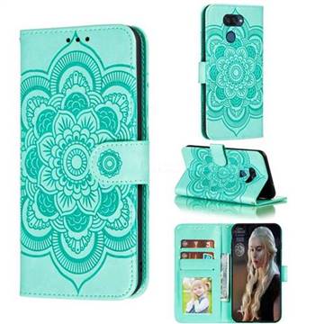 Intricate Embossing Datura Solar Leather Wallet Case for LG K40S - Green