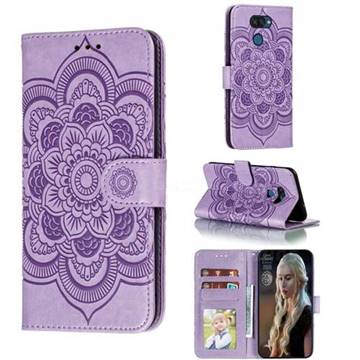 Intricate Embossing Datura Solar Leather Wallet Case for LG K40S - Purple