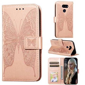 Intricate Embossing Vivid Butterfly Leather Wallet Case for LG K40S - Rose Gold