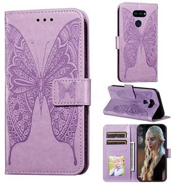 Intricate Embossing Vivid Butterfly Leather Wallet Case for LG K40S - Purple
