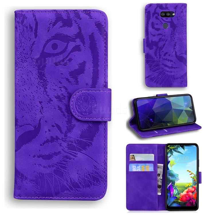 Intricate Embossing Tiger Face Leather Wallet Case for LG K40S - Purple