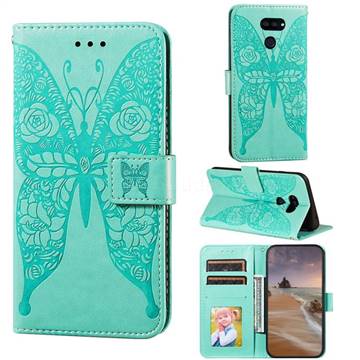 Intricate Embossing Rose Flower Butterfly Leather Wallet Case for LG K40S - Green