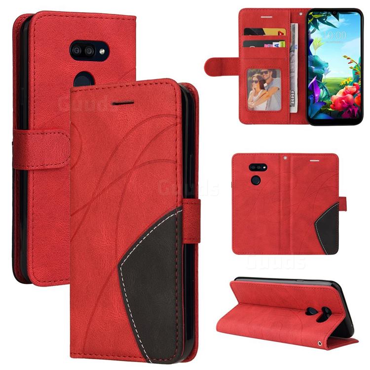 Luxury Two-color Stitching Leather Wallet Case Cover for LG K40S - Red