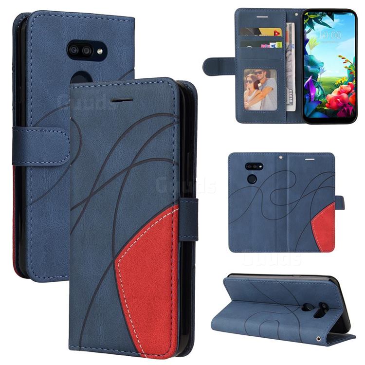Luxury Two-color Stitching Leather Wallet Case Cover for LG K40S - Blue