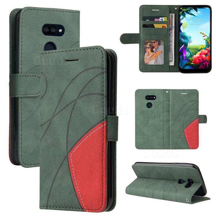 Luxury Two-color Stitching Leather Wallet Case Cover for LG K40S - Green