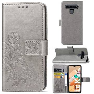 Embossing Imprint Four-Leaf Clover Leather Wallet Case for LG K41S - Grey