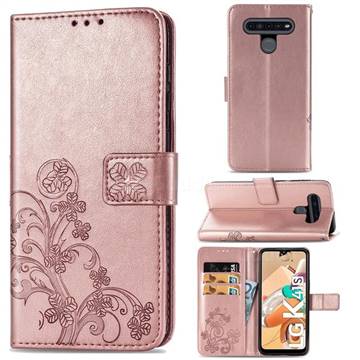 Embossing Imprint Four-Leaf Clover Leather Wallet Case for LG K41S - Rose Gold