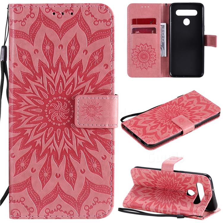 Embossing Sunflower Leather Wallet Case for LG K41S - Pink