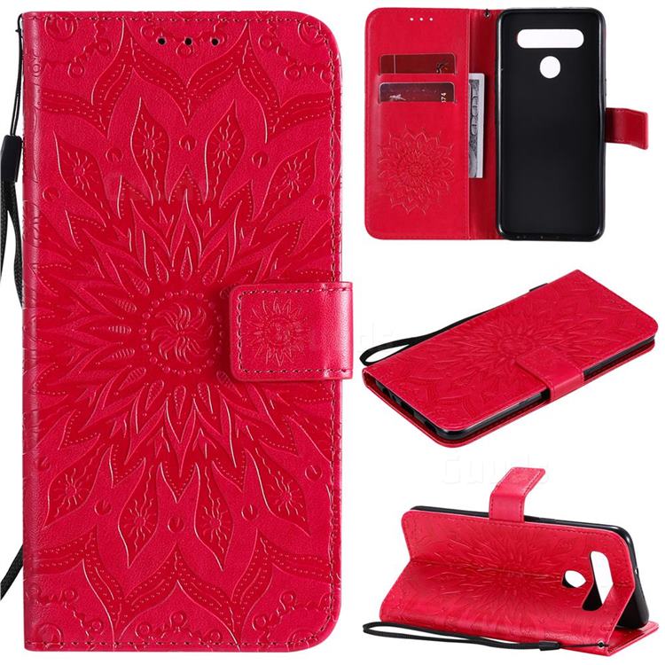 Embossing Sunflower Leather Wallet Case for LG K41S - Red