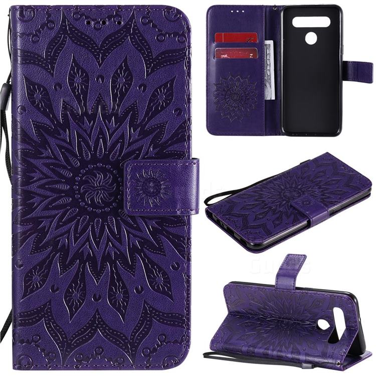 Embossing Sunflower Leather Wallet Case for LG K41S - Purple