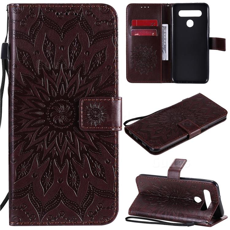 Embossing Sunflower Leather Wallet Case for LG K41S - Brown