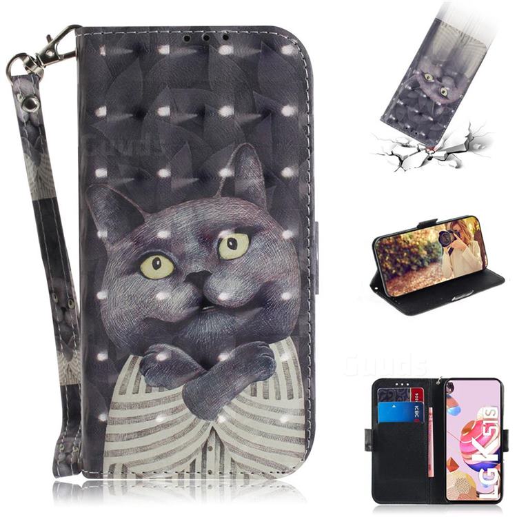 Cat Embrace 3D Painted Leather Wallet Phone Case for LG K41S