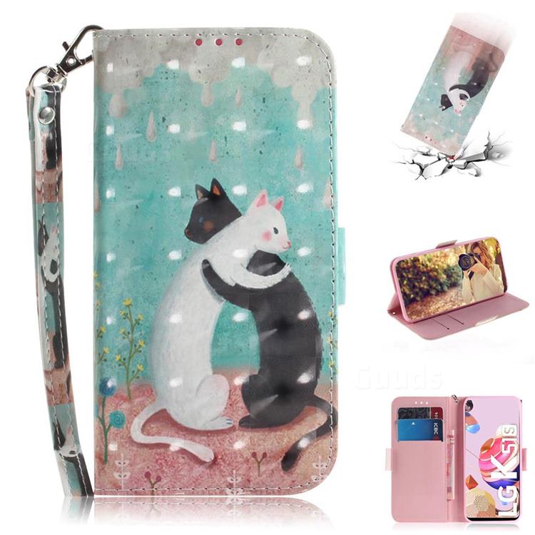 Black and White Cat 3D Painted Leather Wallet Phone Case for LG K41S
