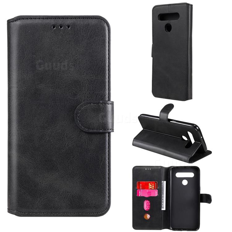 Retro Calf Matte Leather Wallet Phone Case for LG K41S - Black