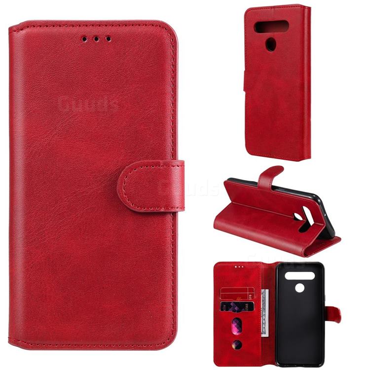 Retro Calf Matte Leather Wallet Phone Case for LG K41S - Red