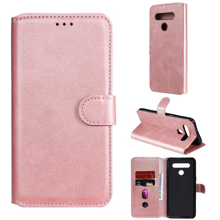 Retro Calf Matte Leather Wallet Phone Case for LG K41S - Pink