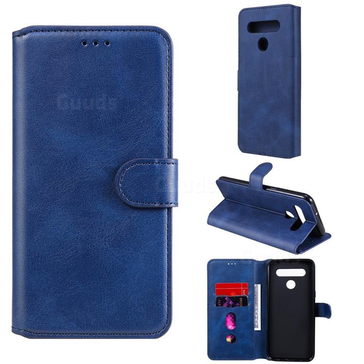 Retro Calf Matte Leather Wallet Phone Case for LG K41S - Blue