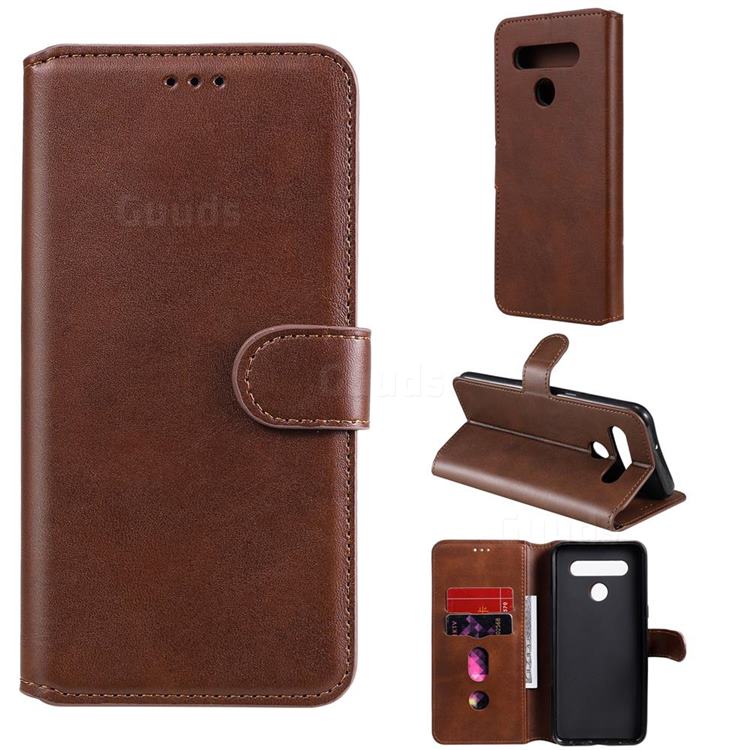 Retro Calf Matte Leather Wallet Phone Case for LG K41S - Brown