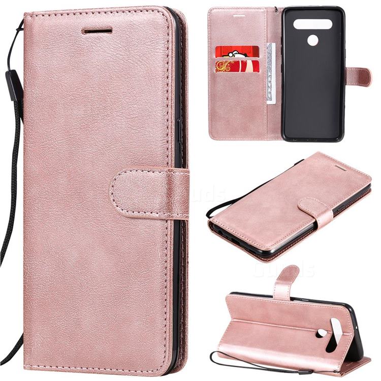 Retro Greek Classic Smooth PU Leather Wallet Phone Case for LG K41S - Rose Gold