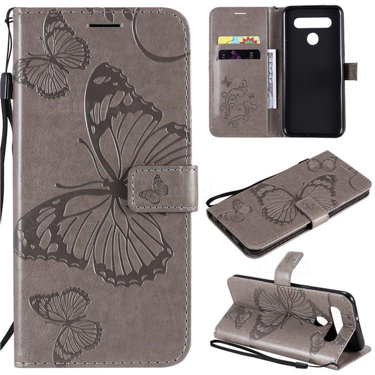 Embossing 3D Butterfly Leather Wallet Case for LG K41S - Gray