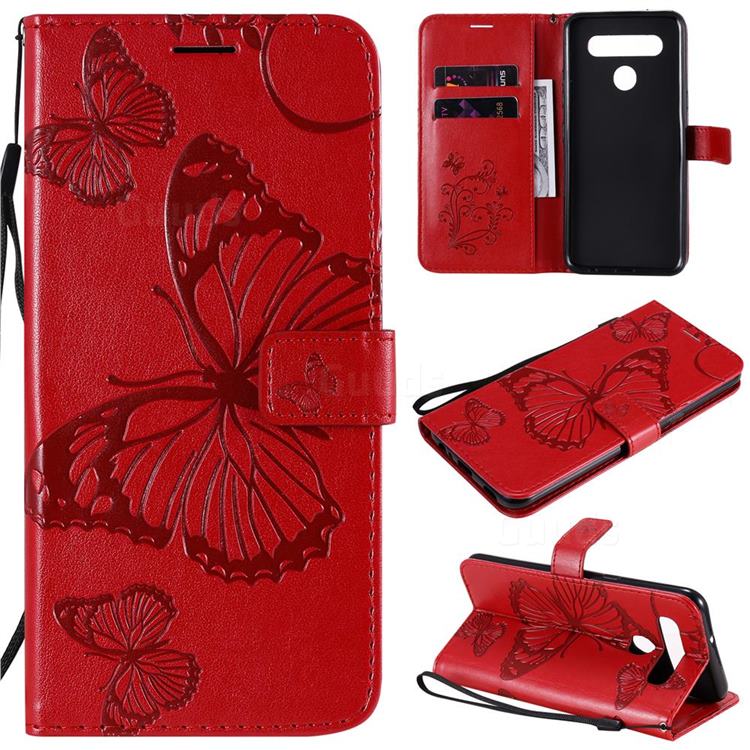 Embossing 3D Butterfly Leather Wallet Case for LG K41S - Red