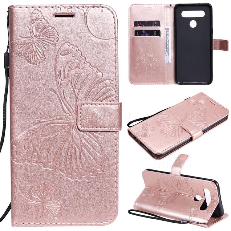 Embossing 3D Butterfly Leather Wallet Case for LG K41S - Rose Gold