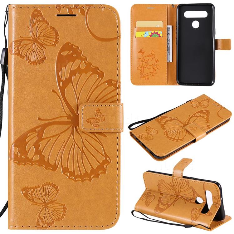 Embossing 3D Butterfly Leather Wallet Case for LG K41S - Yellow