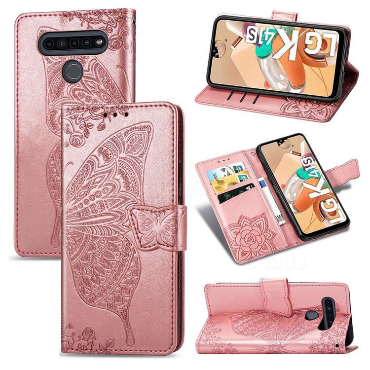 Embossing Mandala Flower Butterfly Leather Wallet Case for LG K41S - Rose Gold