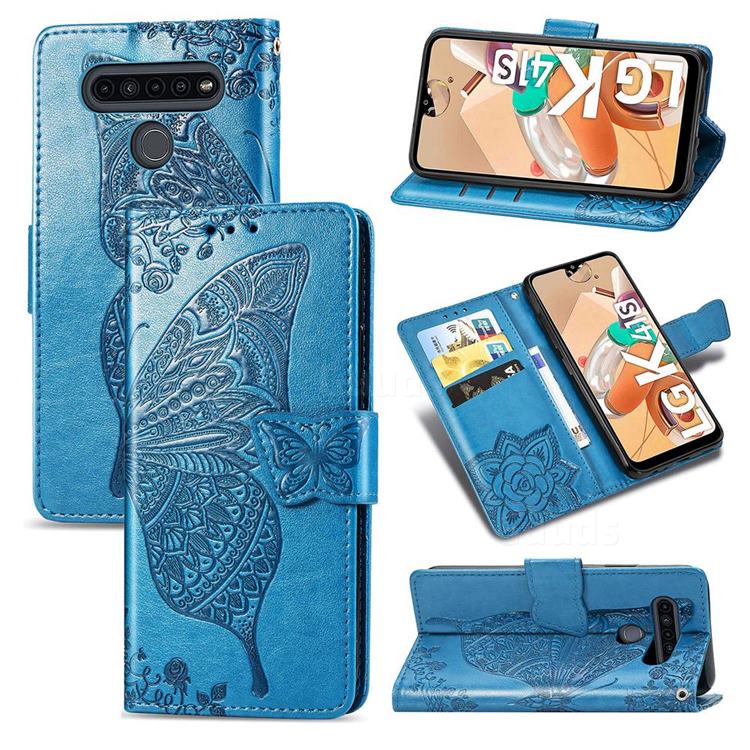 Embossing Mandala Flower Butterfly Leather Wallet Case for LG K41S - Blue